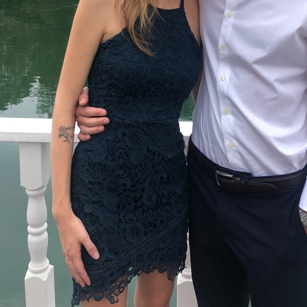 navy blue francesca's halter dress